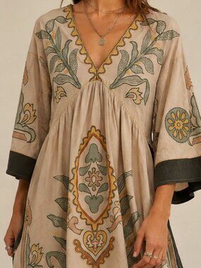 Sunday Up Embroidered Boho Midi Dress Size M Bell Sleeve